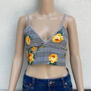 Objex floral houndstooth crop top Y2K